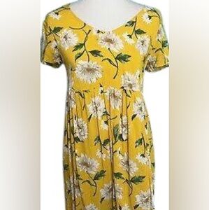 Forever 21 Yellow Floral Short Sleeve Midi Dress Size Medium